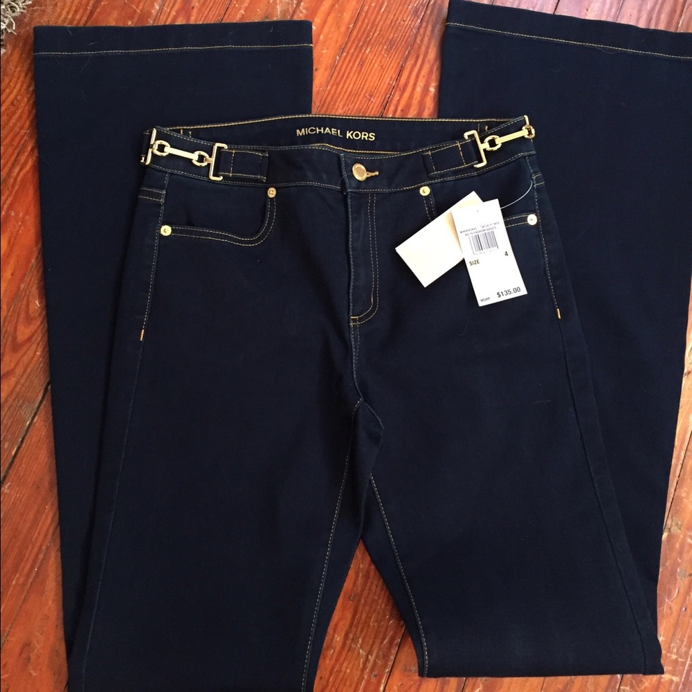 Michael Kors Women's Dark Navy Jeans with Gold Accent Belt